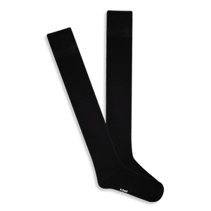 A pair of solid black knee-high socks, laid flat and slightly overlapping, showing the smooth Modal fabric and comfort top.