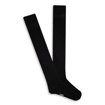 A pair of solid black knee-high socks, laid flat and slightly overlapping, showing the smooth Modal fabric and comfort top.