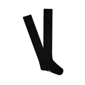 A pair of solid black knee-high socks, laid flat and slightly overlapping, showing the smooth Modal fabric and comfort top.