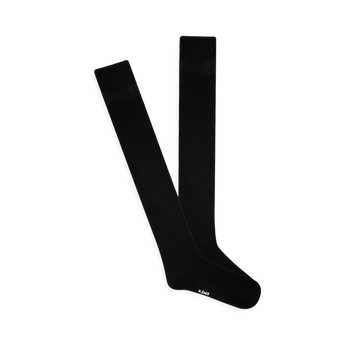 A pair of solid black knee-high socks, laid flat and slightly overlapping, showing the smooth Modal fabric and comfort top.