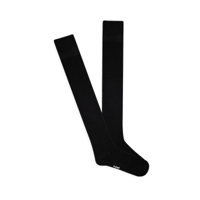 A pair of solid black knee-high socks, laid flat and slightly overlapping, showing the smooth Modal fabric and comfort top.