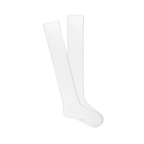A pair of solid white knee-high socks, laid flat and slightly overlapping, showing the smooth fabric and comfort top.