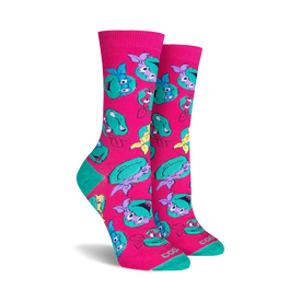 teenage mutant ninja turtles pink crew socks, featuring leonardo, donatello, michelangelo, and raphael.   