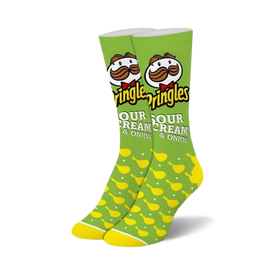 pringles sour cream food & drink themed womens green novelty crew socks