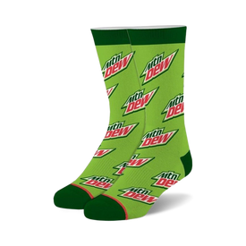 mountain dew all over crew socks: vibrant green socks with white and red mountain dew logos. perfect for mountain dew fans.  