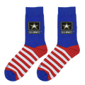 Flatlay image showing two US Army Flag socks on a white background.