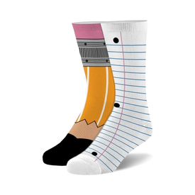 pencil & paper kid's crew socks, fun school themed socks for boys & girls, sizes 7-10 