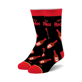 franks red hot bottles food & drink themed mens & womens unisex black novelty crew socks