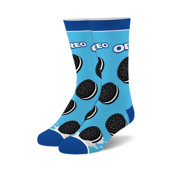 oreo cookies food & drink themed mens & womens unisex blue novelty crew socks