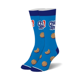blue crew socks featuring a chips ahoy cookie pattern for women   