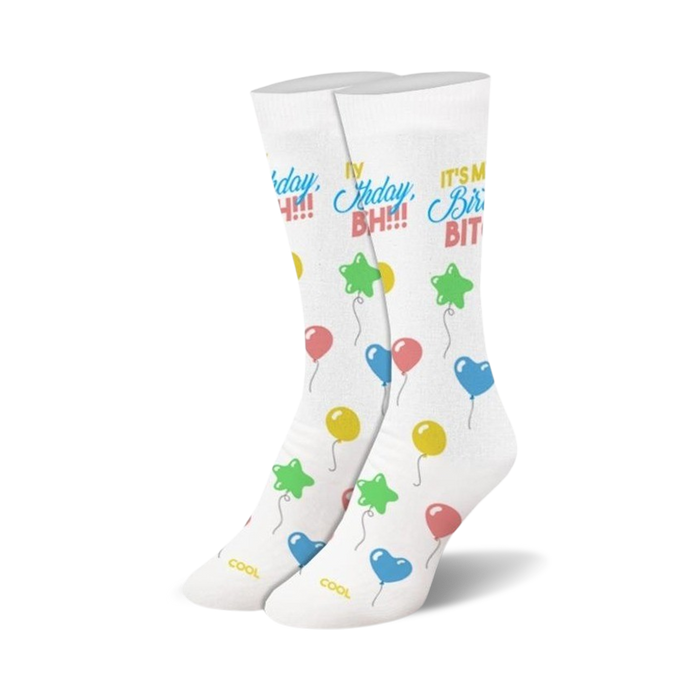 women's crew socks with colorful birthday-themed patterns and 