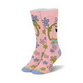 Crew socks featuring a pink background, Baby Patrick Star design, light blue and lime green starfish, and a yellow rope.