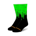 Pair of black crew socks with bright green slime dripping down the sides. Nickelodeon logo is subtly displayed on the bottom.