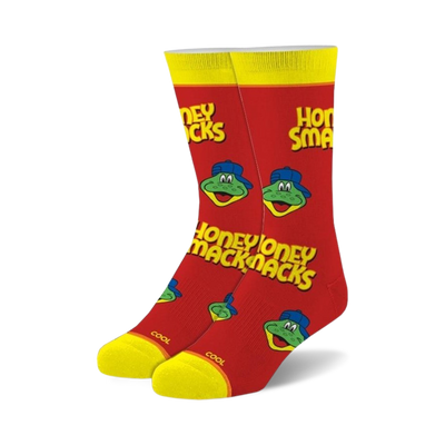 honey smacks crew socks with sonny the frog mascot. perfect for men and women.   