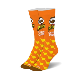 orange crew-length socks with pringles chips and logo. womens.  