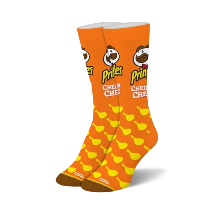 orange crew-length socks with pringles chips and logo. womens.   }}