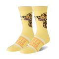 Pair of yellow crew socks with a Golden Retriever's face and 'Golden Retriever' text. 