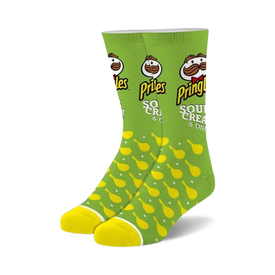 pringles sour cream pringles themed  green novelty crew socks