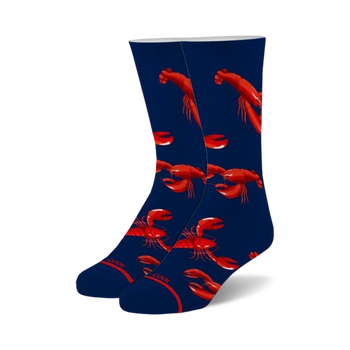  dark blue crew socks with red lobster pattern. made for men and women.  