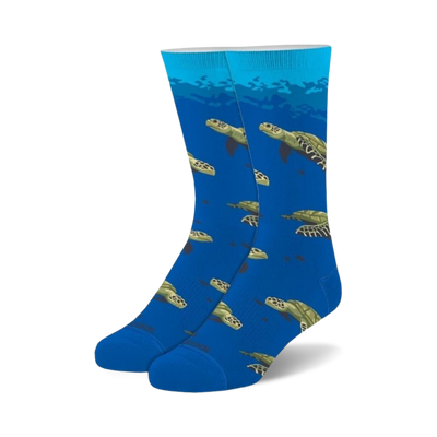 green sea turtle pattern crew socks for men and women.  