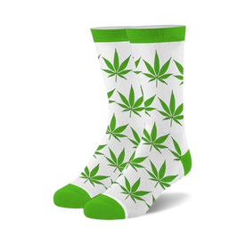 leaves cannabis themed mens & womens unisex green novelty crew socks