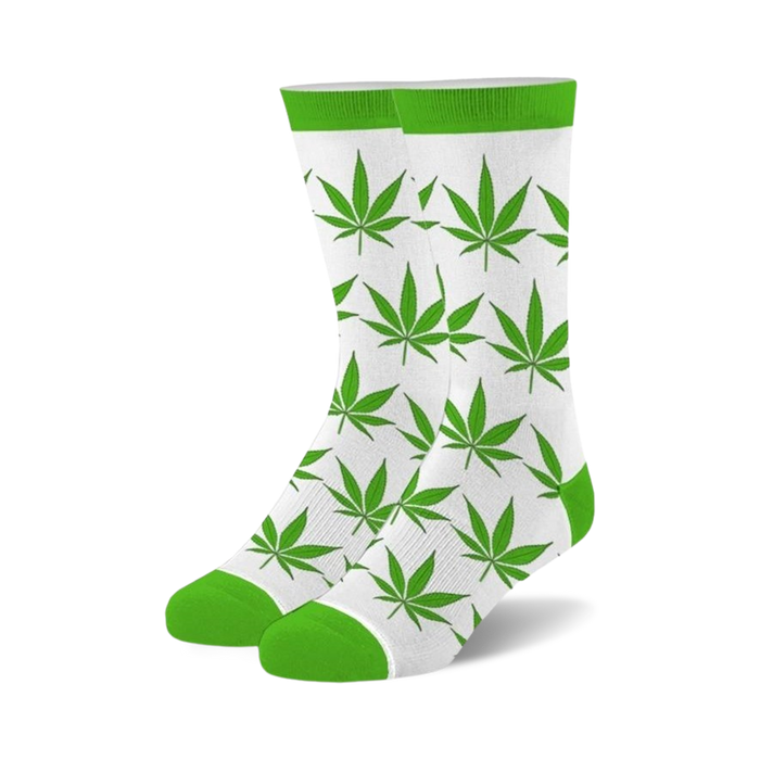 crew length socks with green leaf pattern. for men and women.    }}