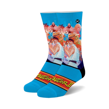 street fighter ii: world warrior street fighter themed mens & womens unisex blue novelty crew socks