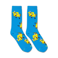 Lifestyle shot of Spongebob Chicken Bob socks on a person's feet. Shows how they look when worn.