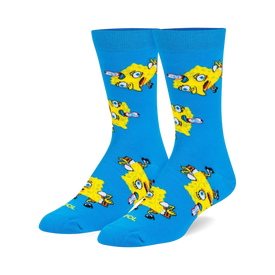 spongebob chicken bob spongebob themed mens & womens unisex blue novelty crew socks