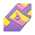 Close-up detail shot of the lavender and yellow sock design, highlighting Patrick Star's mischievous expression.