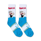 Product shot of a pair of Popeye socks, showing the full design from the front.