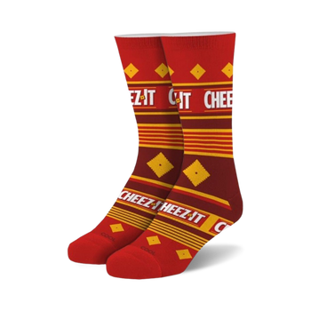 yellow and orange squares and diamond pattern socks inspired by cheez it crackers for men and women   