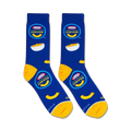 Flat lay showcasing two Kraft Mac & Cheese socks, highlighting their design and color.