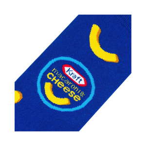 Close-up detail shot of the Kraft Macaroni & Cheese logo on the sock.