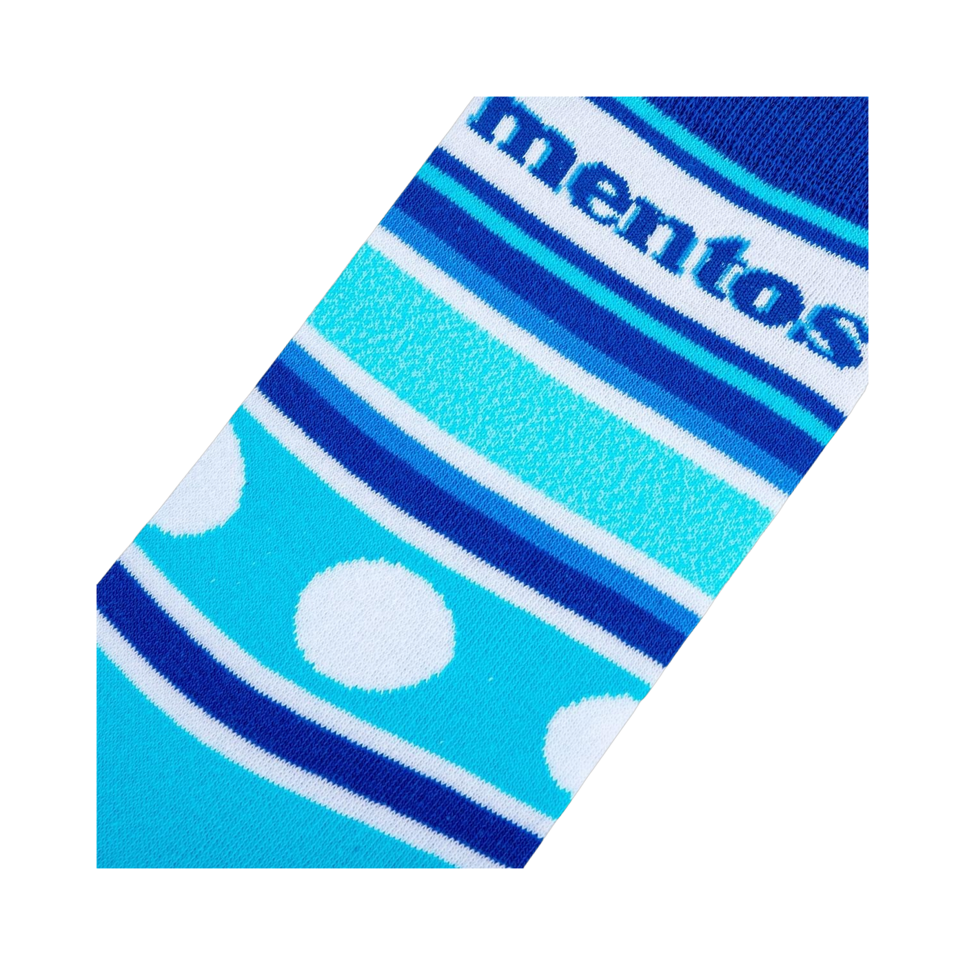 Close-up detail shot of the Mentos Stripes sock fabric, showing the texture and color details of the design.
