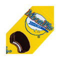 Close-up detail shot of the MoonPie sock fabric, showcasing the logo and cookie details.