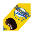 Close-up detail shot of the MoonPie sock fabric, showcasing the logo and cookie details.