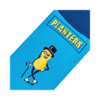 Close-up detail shot of a Planters Mr. Peanut sock, highlighting the character and logo.