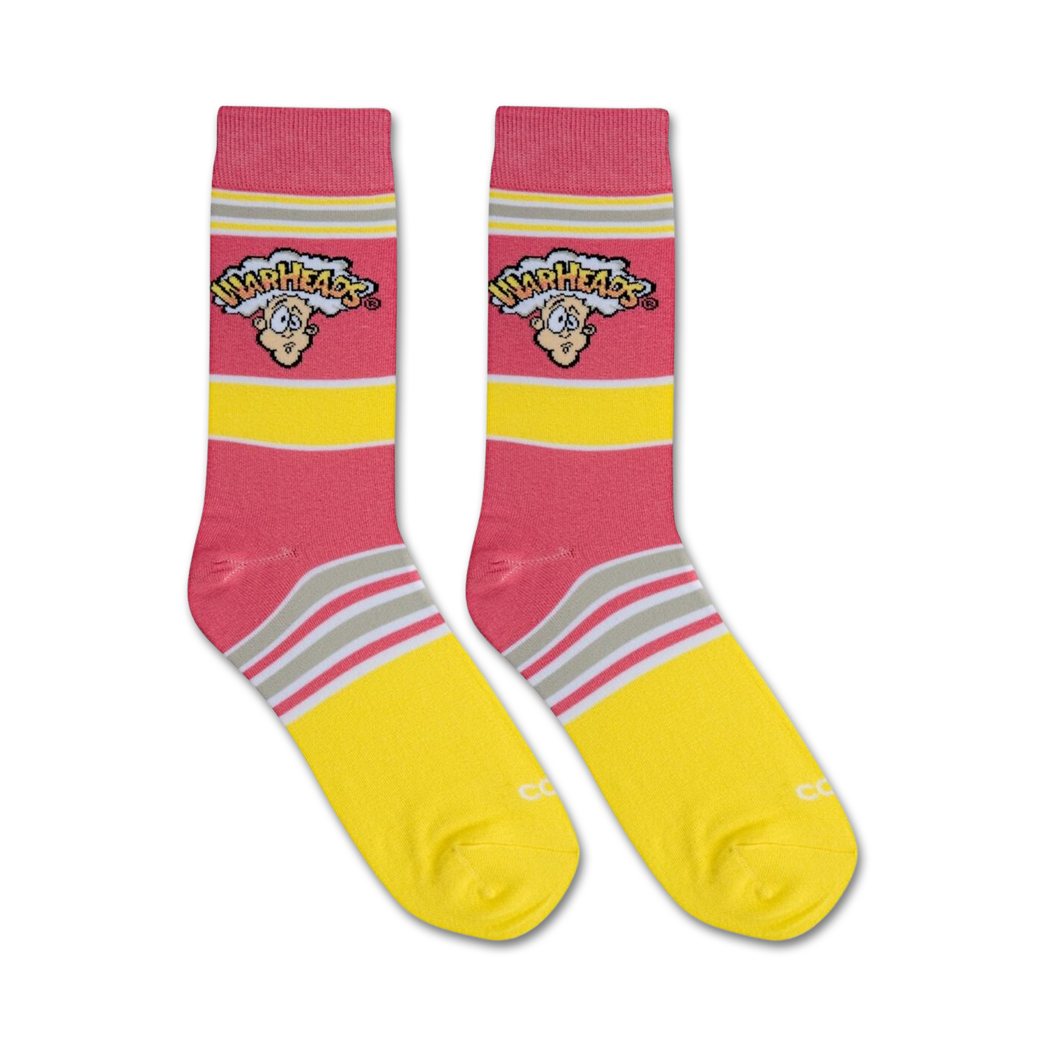 Flat lay product shot of a pair of Warheads crew socks.
