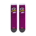 Flatlay showcasing a pair of purple Pringles BBQ socks.