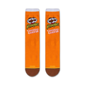 Flatlay showcasing two Pringles Cheddar Cheese socks. Shows full sock design.