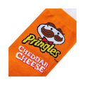 Close-up detail shot of the Pringles Cheddar Cheese logo and Mr. Pringle's face on the sock.