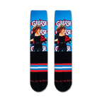 Flatlay image showing a pair of Grease socks, showcasing the full design from top to bottom.