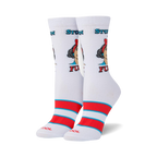 Lifestyle shot showing the 'Stubborn AF' socks on a model's feet.
