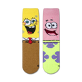 Close-up showing the fuzzy texture of the Spongebob and Patrick socks.