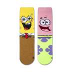 Close-up showing the fuzzy texture of the Spongebob and Patrick socks.