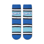 Flatlay image showing a pair of Oreo Fuzzy socks.  The fuzzy texture and striped design are clearly visible.