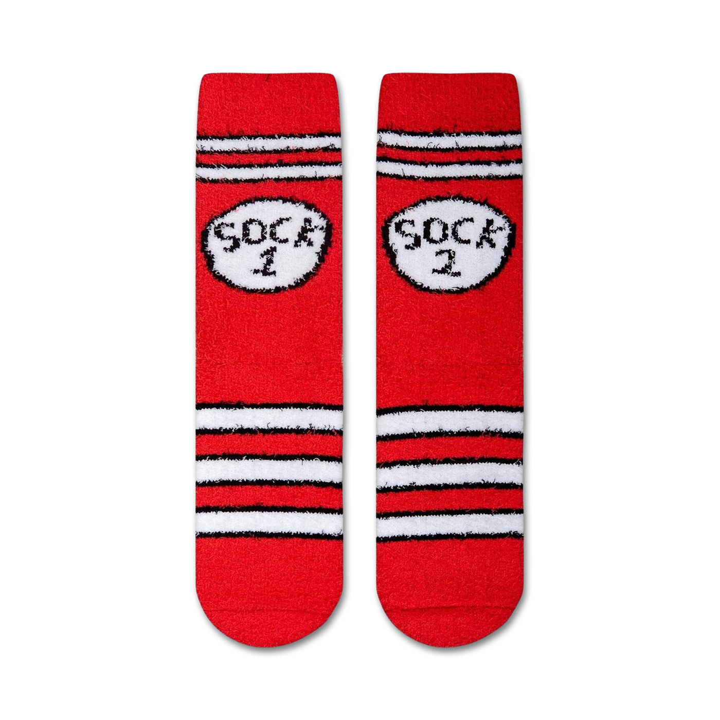 Flatlay showcasing the fuzzy texture and detail of the 'Sock 1 Sock 2 Fuzzy' socks.