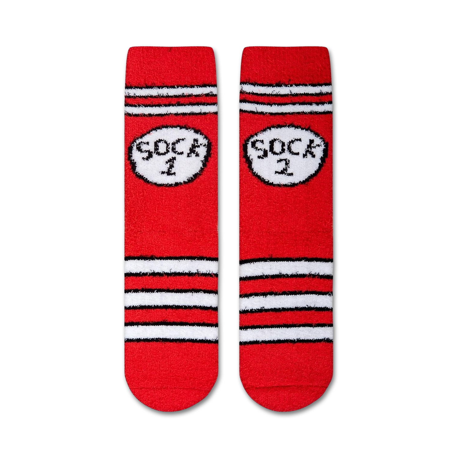 Flatlay showcasing the fuzzy texture and detail of the 'Sock 1 Sock 2 Fuzzy' socks.