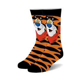 frosted flakes tony the tiger fuzzy frosted flakes themed mens & womens unisex orange novelty crew socks